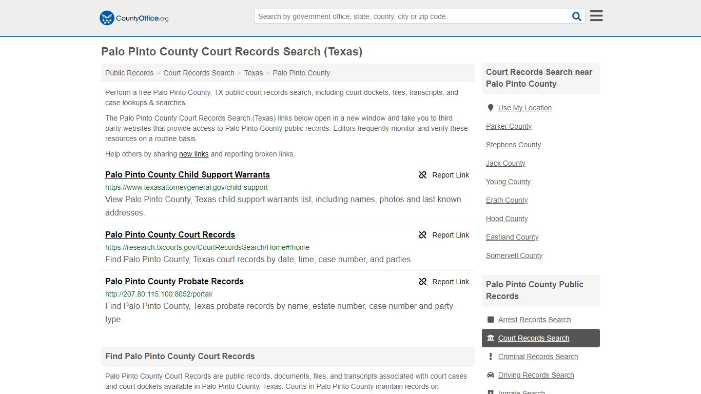 Palo Pinto County Court Records Search (Texas) - County Office