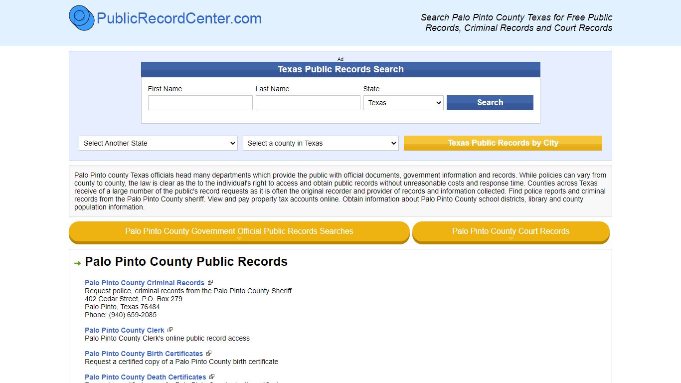 Palo Pinto County Texas Free Public Records - Court Records - Criminal ...