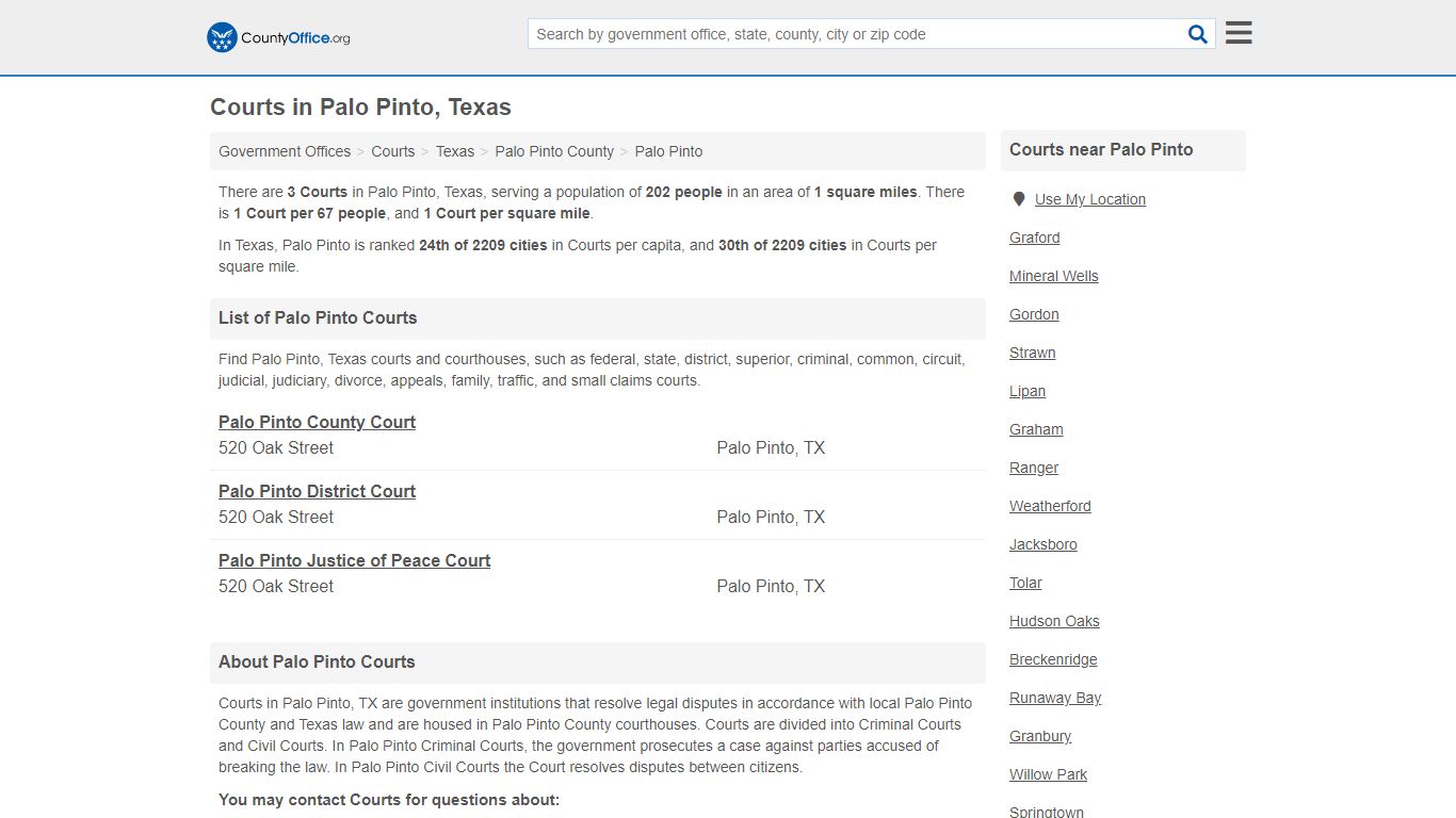 Courts - Palo Pinto, TX (Court Records & Calendars) - County Office