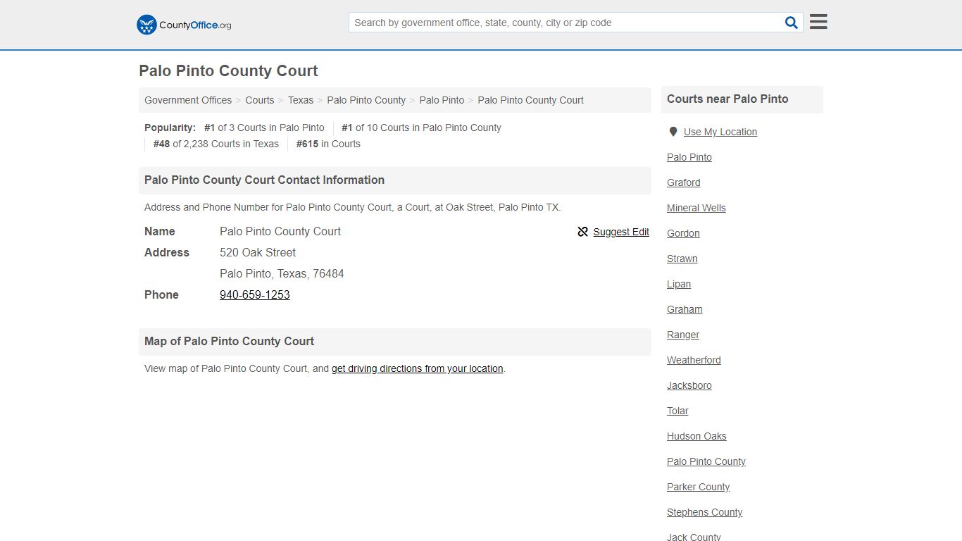 Palo Pinto County Court - Palo Pinto, TX (Address and Phone)